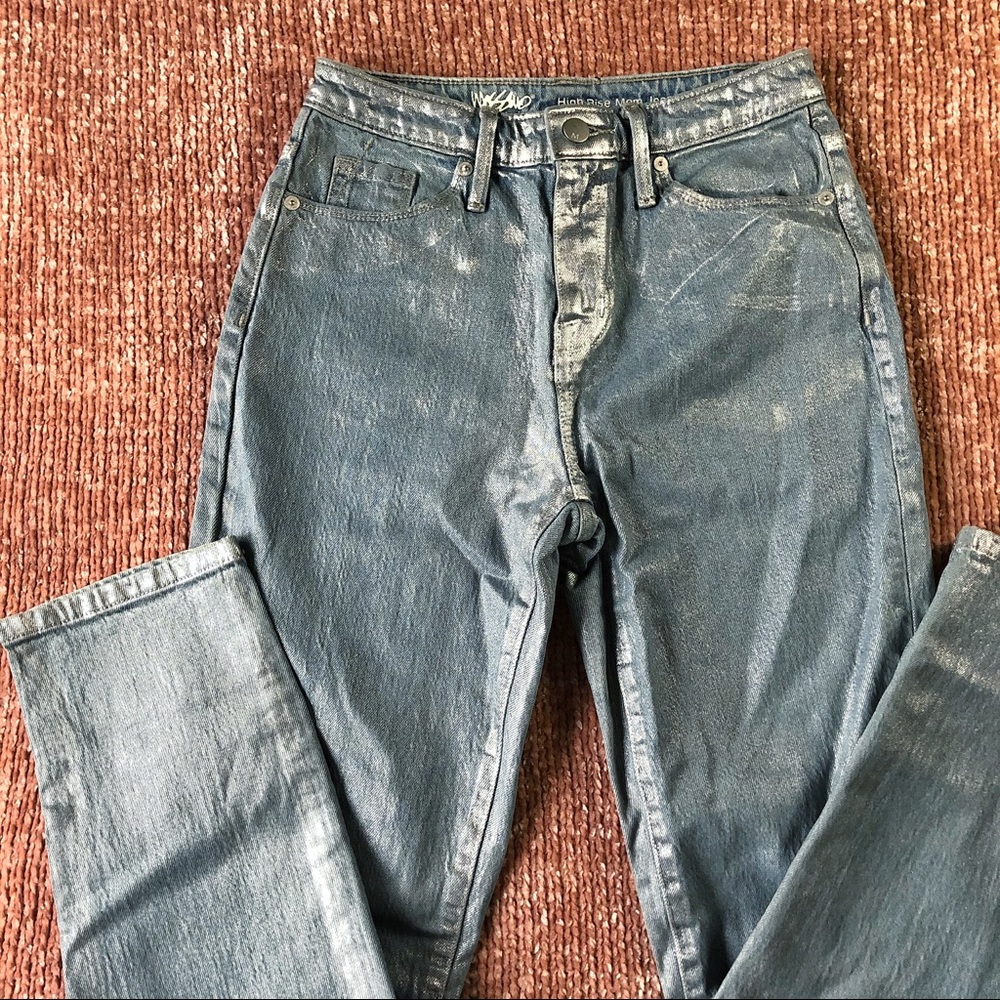 NEW Silver Metallic Painted Mom Jeans
